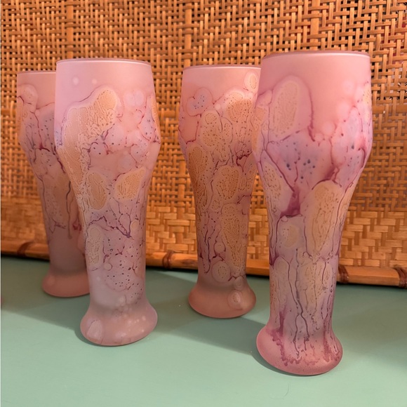 VINTAGE SET OF 6 RUEVEN FROSTED ART GLASS SMALL PILSNER GLASSES - Picture 3 of 7